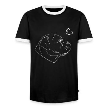 Old English Bulldog mit Schmetterling - Männer Kontrast-T-Shirt - Schwarz/Weiß - Vorne - AI Model Female 172 light (172cm) & AI Model Male 178 light (178cm)