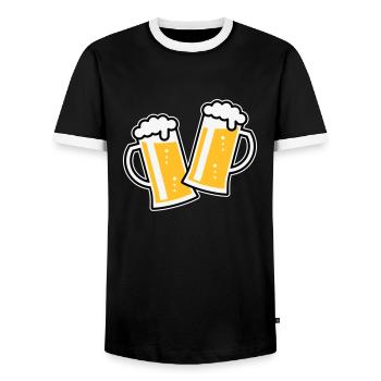 2 Toasting German Beer Steins (Cheers / 3C) - Men's Ringer Shirt - black/white - Front - AI Model Female 172 light (172cm) & AI Model Male 178 light (178cm)