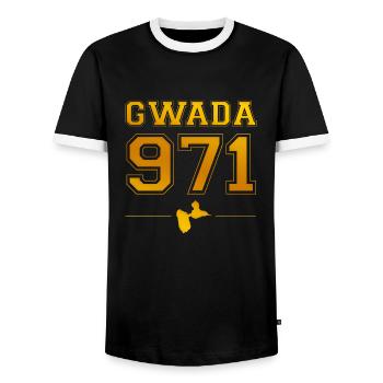gwada_school_or - T-shirt contrasté Homme - noir/blanc - Devant - AI Model Female 172 light (172cm) & AI Model Male 178 light (178cm)