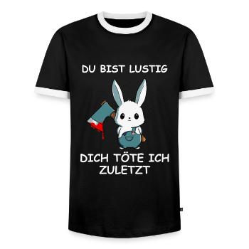 Du bist lustig dich töte ich zuletzt süßer Hase - Männer Kontrast-T-Shirt - Schwarz/Weiß - Vorne - AI Model Female 172 light (172cm) & AI Model Male 178 light (178cm)