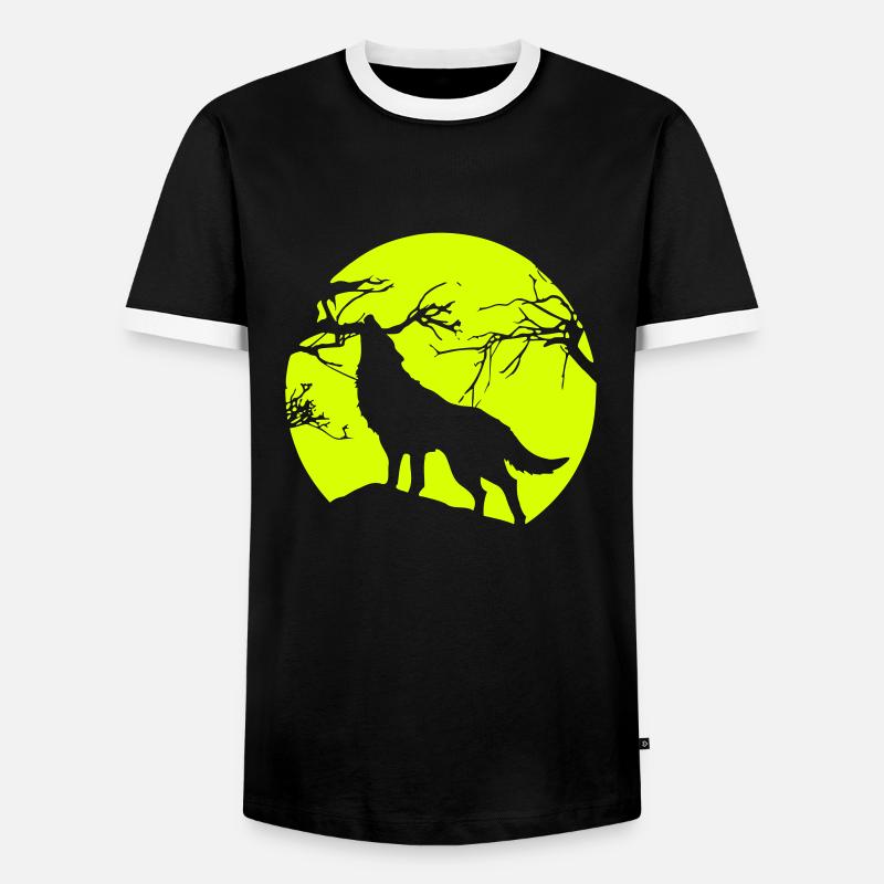 wolf - mond - baum - Männer Kontrast-T-Shirt - Schwarz/Weiß