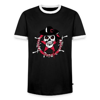 tete de mort breizh pirate breton chapeau 311 - T-shirt contrasté Homme - noir/blanc - Devant - AI Model Female 172 light (172cm) & AI Model Male 178 light (178cm)