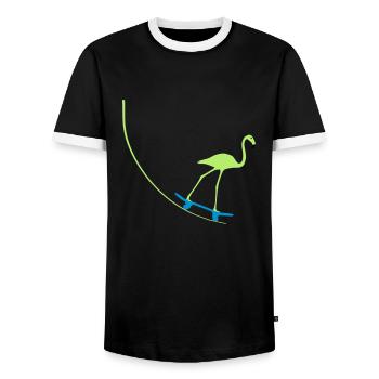 Flamingo on skateboard - Men's Ringer Shirt - black/white - Front - AI Model Female 172 light (172cm) & AI Model Male 178 light (178cm)