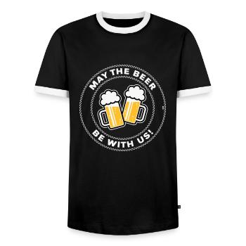 May The Beer Be With Us! (Spruch / 3C / NEG) - Männer Kontrast-T-Shirt - Schwarz/Weiß - Vorne - AI Model Female 172 light (172cm) & AI Model Male 178 light (178cm)