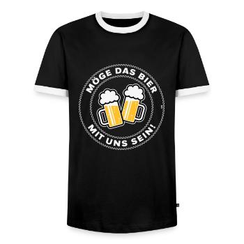 Möge Das Bier Mit Uns Sein! (Spruch / 3C / NEG) - Männer Kontrast-T-Shirt - Schwarz/Weiß - Vorne - AI Model Female 172 light (172cm) & AI Model Male 178 light (178cm)