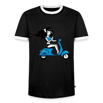 motorroller mädchen sexy - Männer Kontrast-T-Shirt - Schwarz/Weiß - Vorne - AI Model Female 172 light (172cm) & AI Model Male 178 light (178cm)