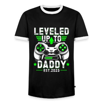 Promoted to dad in 2025 - Men's Ringer Shirt - black/white - Front - AI Model Female 172 light (172cm) & AI Model Male 178 light (178cm)