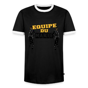 équipe marié avec moustache - T-shirt contrasté Homme - noir/blanc - Devant - AI Model Female 172 light (172cm) & AI Model Male 178 light (178cm)
