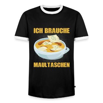 ICH BRAUCHE MAULTASCHEN - Männer Kontrast-T-Shirt - Schwarz/Weiß - Vorne - AI Model Female 172 light (172cm) & AI Model Male 178 light (178cm)