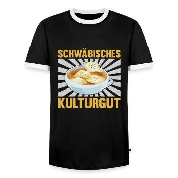 SCHWÄBISCHES KULTURGUT - Männer Kontrast-T-Shirt - Schwarz/Weiß - Vorne - AI Model Female 172 light (172cm) & AI Model Male 178 light (178cm)
