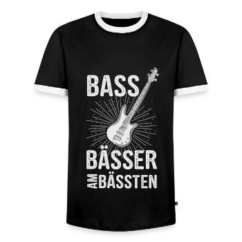 Bass Gitarre Bassist am Bässten - Männer Kontrast-T-Shirt - Schwarz/Weiß - Vorne - AI Model Female 172 light (172cm) & AI Model Male 178 light (178cm)