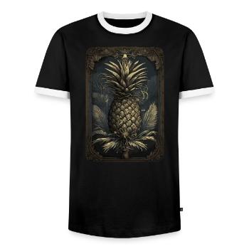 Tarot aux fruits d’ananas - T-shirt contrasté Homme - noir/blanc - Devant - AI Model Female 172 light (172cm) & AI Model Male 178 light (178cm)