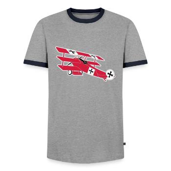 Fokker Airplane Flugzeug Roter Baron Red World War - Männer Kontrast-T-Shirt - Grau/Navy  - Vorne - AI Model Female 172 light (172cm) & AI Model Male 178 light (178cm)