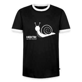 Hektik kein guter Begleiter - Männer Kontrast-T-Shirt - Schwarz/Weiß - Vorne - AI Model Female 172 light (172cm) & AI Model Male 178 light (178cm)