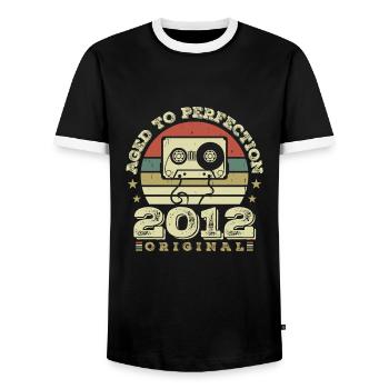 Original Vintage Jubiläumsgeschenkidee 2012 - Männer Kontrast-T-Shirt - Schwarz/Weiß - Vorne - AI Model Female 172 light (172cm) & AI Model Male 178 light (178cm)