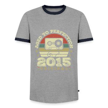 Original Vintage Jubiläums-Geschenkidee 2015 - Männer Kontrast-T-Shirt - Grau/Navy  - Vorne - AI Model Female 172 light (172cm) & AI Model Male 178 light (178cm)