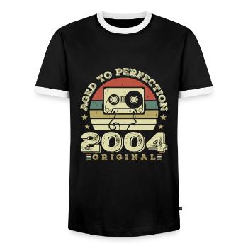 Original Vintage Jubiläumsgeschenkidee 2004 - Männer Kontrast-T-Shirt - Schwarz/Weiß - Vorne - AI Model Female 172 light (172cm) & AI Model Male 178 light (178cm)