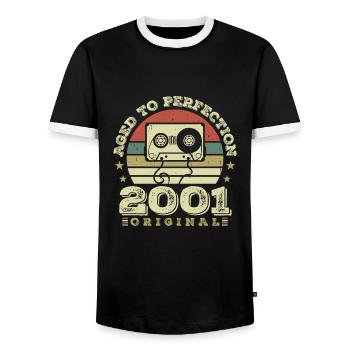 Original Vintage Jubiläumsgeschenkidee 2001 - Männer Kontrast-T-Shirt - Schwarz/Weiß - Vorne - AI Model Female 172 light (172cm) & AI Model Male 178 light (178cm)