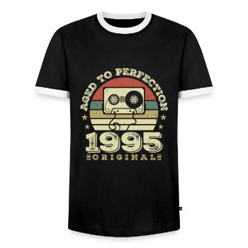 Idée Cadeau Anniversaire Vintage Original 1995 - T-shirt contrasté Homme - noir/blanc - Devant - AI Model Female 172 light (172cm) & AI Model Male 178 light (178cm)