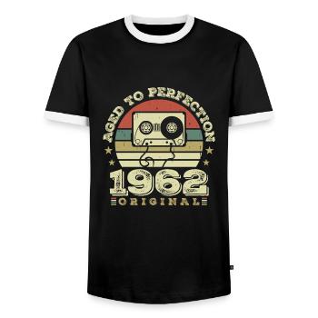 Original Vintage Jubiläumsgeschenkidee 1962 - Männer Kontrast-T-Shirt - Schwarz/Weiß - Vorne - AI Model Female 172 light (172cm) & AI Model Male 178 light (178cm)
