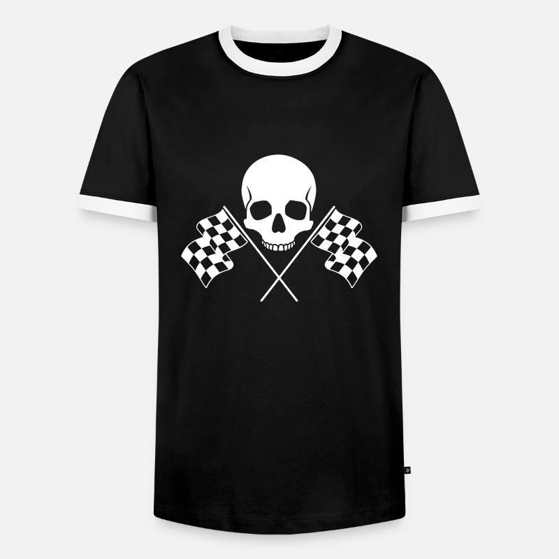 Skull Checkered Flags - Men's Ringer Shirt - black/white