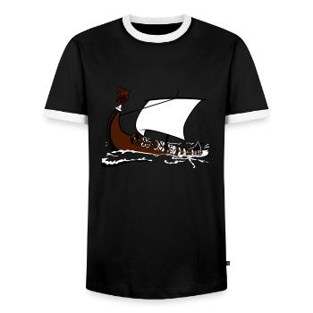 voilier vieux bateau viking voile - T-shirt contrasté Homme - noir/blanc - Devant - AI Model Female 172 light (172cm) & AI Model Male 178 light (178cm)