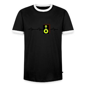 heart beat Herzschlag Monitor Lautsprecher - Männer Kontrast-T-Shirt - Schwarz/Weiß - Vorne - AI Model Female 172 light (172cm) & AI Model Male 178 light (178cm)