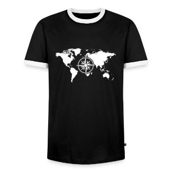 Welt Kompass - Männer Kontrast-T-Shirt - Schwarz/Weiß - Vorne - AI Model Female 172 light (172cm) & AI Model Male 178 light (178cm)