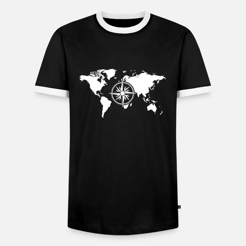 Welt Kompass - Männer Kontrast-T-Shirt - Schwarz/Weiß