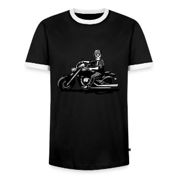 Motorrad chopper cool totenkopf stahlhelm - Männer Kontrast-T-Shirt - Schwarz/Weiß - Vorne - AI Model Female 172 light (172cm) & AI Model Male 178 light (178cm)