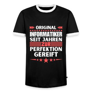 Computer scientists matured to perfection - Men's Ringer Shirt - black/white - Front - AI Model Female 172 light (172cm) & AI Model Male 178 light (178cm)