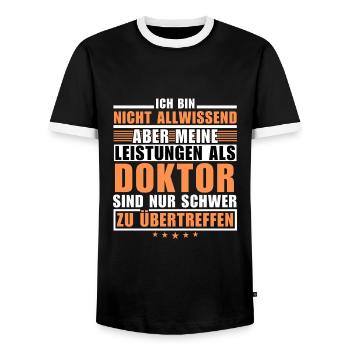 Unsurpassed performance as a doctor - Men's Ringer Shirt - black/white - Front - AI Model Female 172 light (172cm) & AI Model Male 178 light (178cm)