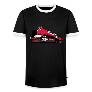 dampflok railroad tender - Men's Ringer Shirt - black/white - Front - AI Model Female 172 light (172cm) & AI Model Male 178 light (178cm)