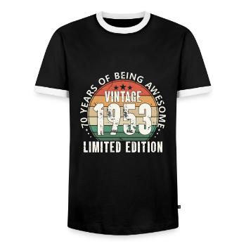 70th birthday 70 years 1953 born - Men's Ringer Shirt - black/white - Front - AI Model Female 172 light (172cm) & AI Model Male 178 light (178cm)
