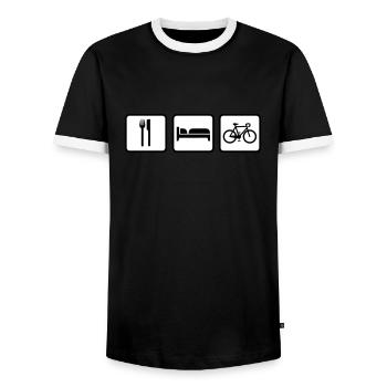 Eat Sleep Bike, Eat Sleep Cycle Racing - Men's Ringer Shirt - black/white - Front - AI Model Female 172 light (172cm) & AI Model Male 178 light (178cm)