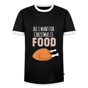 Tout ce que je veux pour Noël, c’est de la nourriture ! Drôle de Noël - T-shirt contrasté Homme - noir/blanc - Devant - AI Model Female 172 light (172cm) & AI Model Male 178 light (178cm)