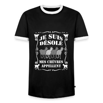 Je suis désolé mes chèvres appellent - T-shirt contrasté Homme - noir/blanc - Devant - AI Model Female 172 light (172cm) & AI Model Male 178 light (178cm)