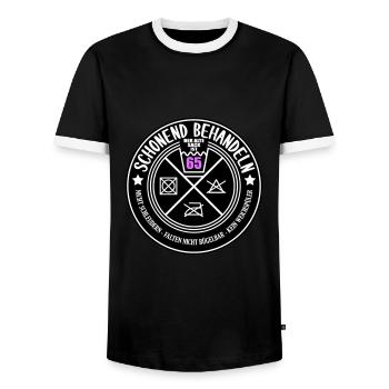 Schonend behandeln Sack 65 | Farben änderbar - Männer Kontrast-T-Shirt - Schwarz/Weiß - Vorne - AI Model Female 172 light (172cm) & AI Model Male 178 light (178cm)