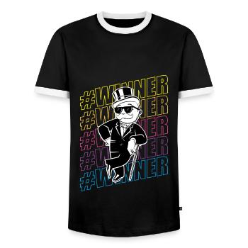 Monopoly Hashtag Winner Cool Rich Uncle Pennybags - Men's Ringer Shirt - black/white - Front - AI Model Female 172 light (172cm) & AI Model Male 178 light (178cm)