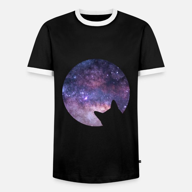 Le chat de l’espace regarde dans l’espace - T-shirt contrasté Homme - noir/blanc