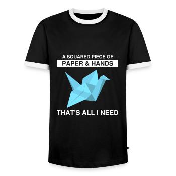 Japanese origami design and kirigami origami - Men's Ringer Shirt - black/white - Front - AI Model Female 172 light (172cm) & AI Model Male 178 light (178cm)