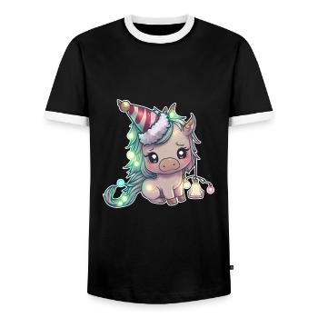 Licorne avec chapeau de Noël, tenue mignonne - T-shirt contrasté Homme - noir/blanc - Devant - AI Model Female 172 light (172cm) & AI Model Male 178 light (178cm)
