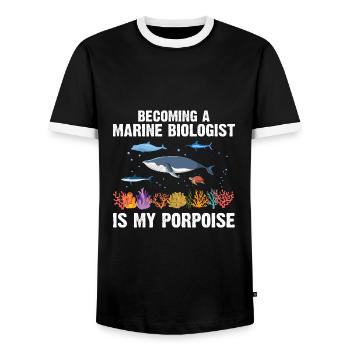 Whale Ocean Sea Marine Biologist Marine Biology - Men's Ringer Shirt - black/white - Front - AI Model Female 172 light (172cm) & AI Model Male 178 light (178cm)