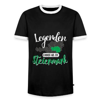 Legenden kommen aus der Steiermark - Männer Kontrast-T-Shirt - Schwarz/Weiß - Vorne - AI Model Female 172 light (172cm) & AI Model Male 178 light (178cm)