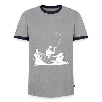 Anglers - Fisherman - Boat - Fishing - Men's Ringer Shirt - grey/navy  - Front - AI Model Female 172 light (172cm) & AI Model Male 178 light (178cm)