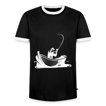 Angler - Fisherman - Boot - Fishing - Männer Kontrast-T-Shirt - Schwarz/Weiß - Vorne - AI Model Female 172 light (172cm) & AI Model Male 178 light (178cm)