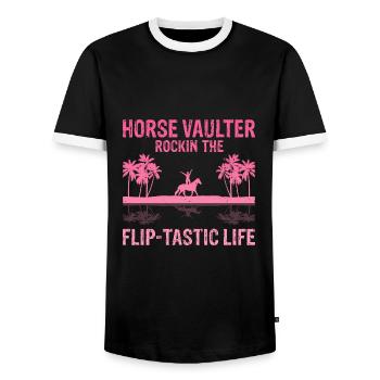 Vaulting Acrobatics Design and Equestrian Horse - Men's Ringer Shirt - black/white - Front - AI Model Female 172 light (172cm) & AI Model Male 178 light (178cm)