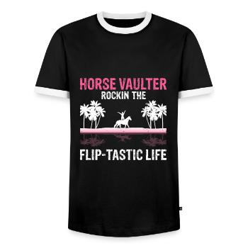 Voltigieren Design und Voltigieren Pferde Designs - Männer Kontrast-T-Shirt - Schwarz/Weiß - Vorne - AI Model Female 172 light (172cm) & AI Model Male 178 light (178cm)