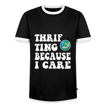 Thrifting. Because I care. - Men's Ringer Shirt - black/white - Front - AI Model Female 172 light (172cm) & AI Model Male 178 light (178cm)