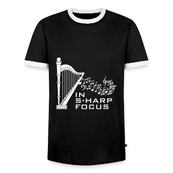 Harp design for harpist and harp player - Men's Ringer Shirt - black/white - Front - AI Model Female 172 light (172cm) & AI Model Male 178 light (178cm)